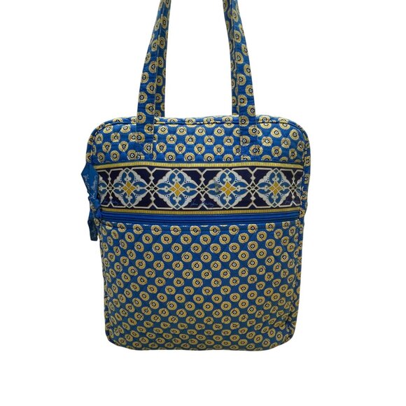 Vera Bradley Blue & Yellow Patterned Quilted Zip Closure & Pockets Shoulder Bag - Picture 3 of 13